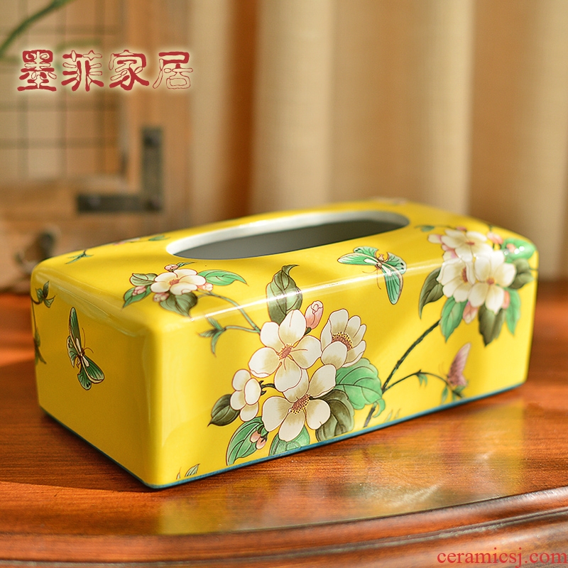 Chinese style restoring ancient ways ceramic paper towel box of American decorative furnishing articles receive sitting room tea table napkin paper household smoke box