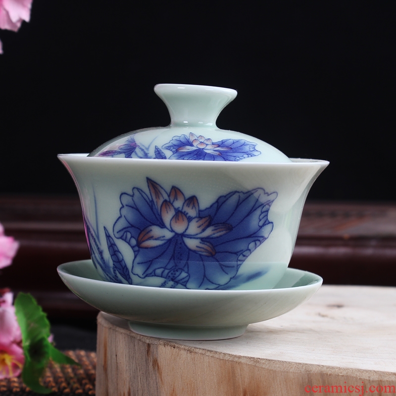 Blue and white tureen large celadon tureen three ceramic bowl to bowl tea cup tea cup 200 cc