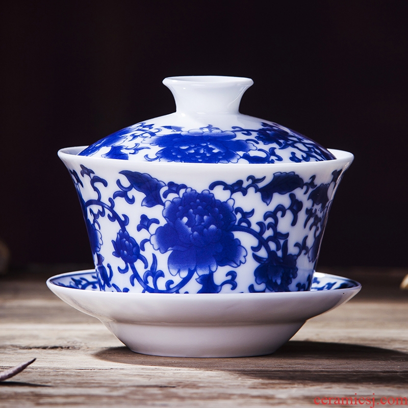 Large tureen of jingdezhen blue and white porcelain tureen three tureen sweet flower to use ceramic tea cups