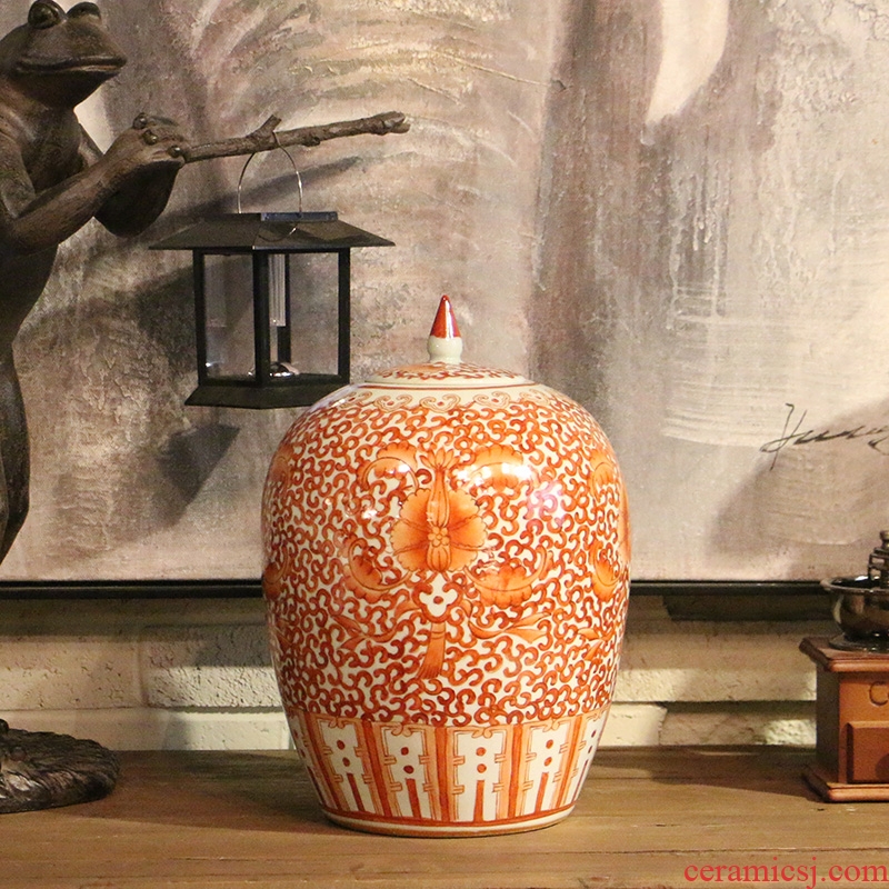 Jingdezhen alum red lotus design of new Chinese style ceramic idea gourd watermelon wine pot, the sitting room porch home decoration furnishing articles