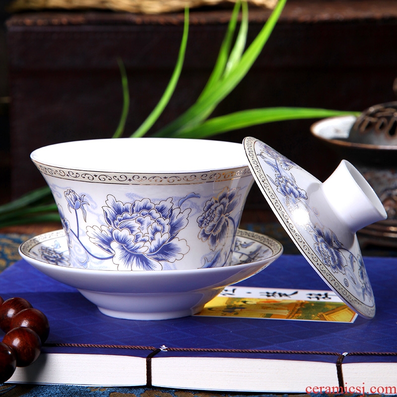 Extra large three fort tea tureen ceramic GaiWanCha lid cup bowl three bowl of tea bowl 350 cc
