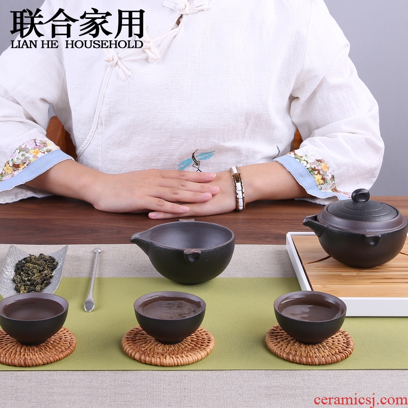 Combined with black pottery portable travel kung fu tea set a complete set of ceramic filter with cover crack tea cup