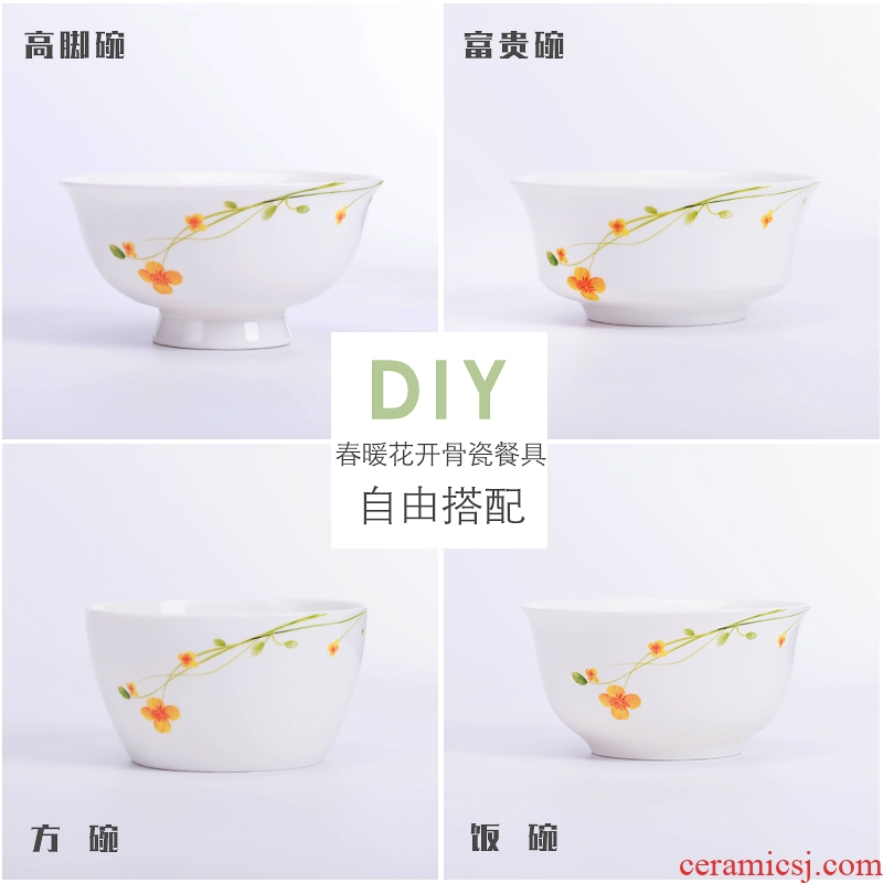 The Spring flowers, DIY free collocation with tableware suit jingdezhen ceramic tableware dishes suit household dish dish