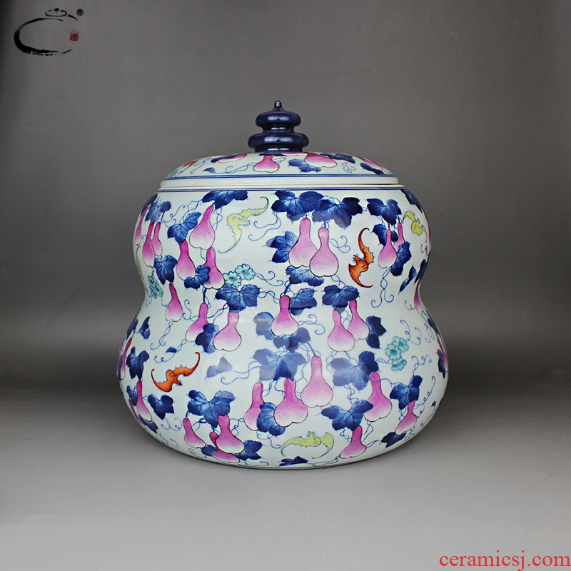 Beijing DE and auspicious color bucket big gourd can hand - made ceramic POTS of jingdezhen manual hand - made pottery storage tank
