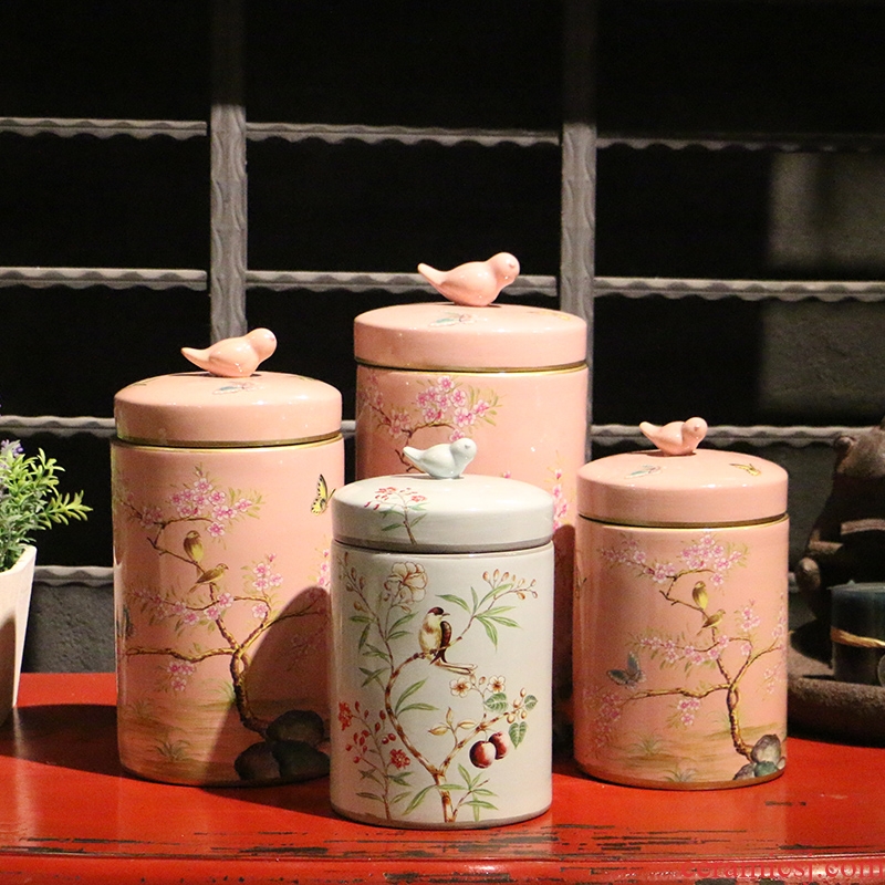 New Chinese style of flowers and birds painting ceramic fresh storage tank of rural household adornment desktop creative European furnishing articles