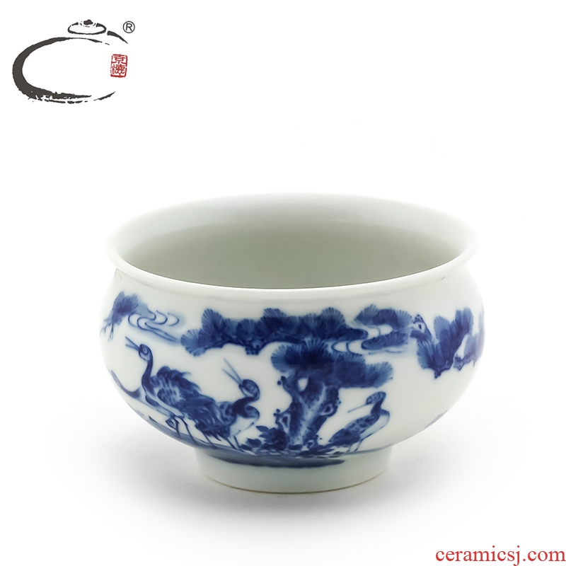 Blue and white cranes and auspicious of jingdezhen ceramic hand - made master kung fu tea cup sample tea cup cup tea bowl