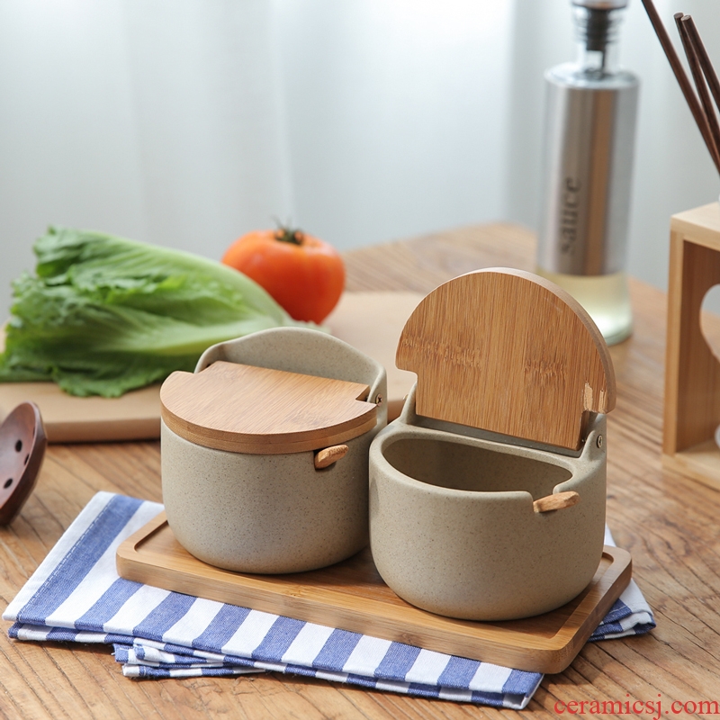 Sichuan in Japanese clamshell ceramic seasoning as cans kitchen pot containing salt, sugar, monosodium glutamate seasoning box combination suit household
