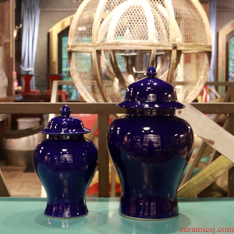 In the geometry space of jingdezhen ceramics single general glaze sapphire blue pot vase is contracted and I and fashionable furnishing articles