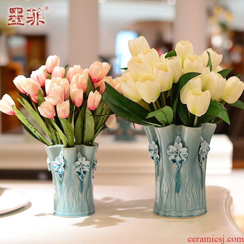 North European checking ceramic creative floret bottle of I and contracted sitting room adornment is placed dry flower simulation flower art flower arranging