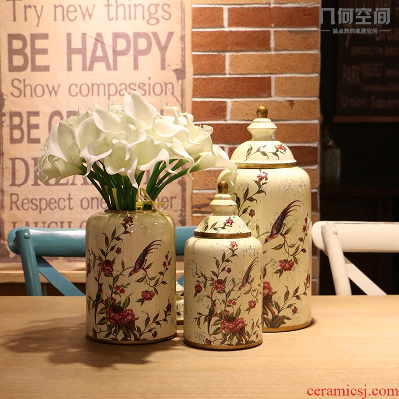 Jingdezhen Europe type restoring ancient ways home furnishing articles American country hand - made do old painting of flowers and pot sitting room soft decoration
