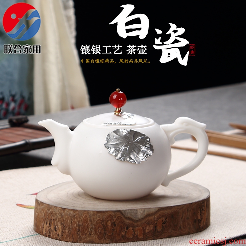 To be household ceramics high dehua white jade porcelain CiHu hand inlaid with silver teapot kung fu tea teapot