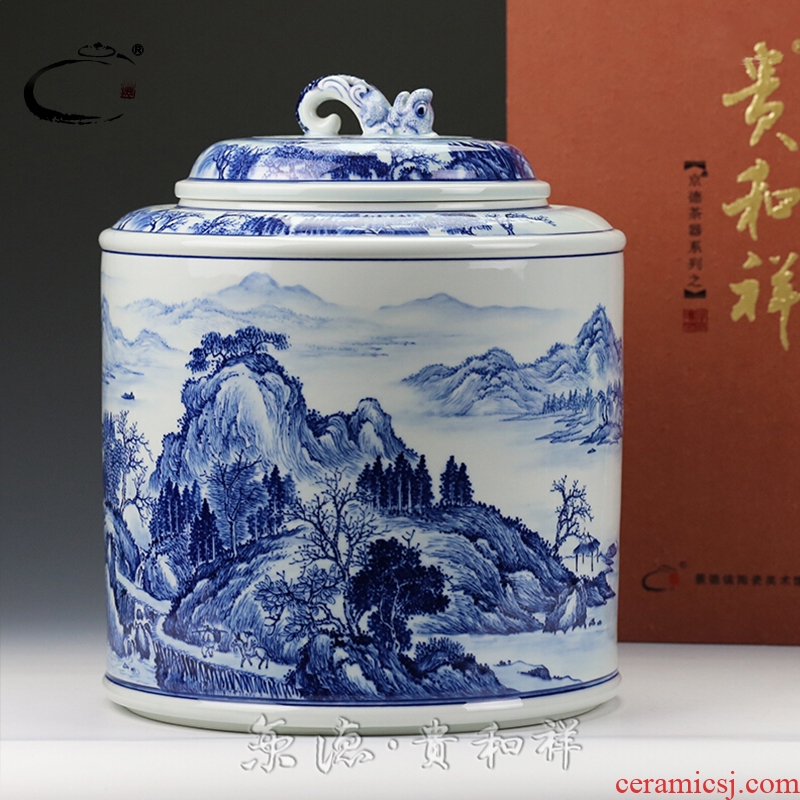 And auspicious checking ceramic tea pot jingdezhen blue And white landscape large seven loaves save POTS pot of tea packaging