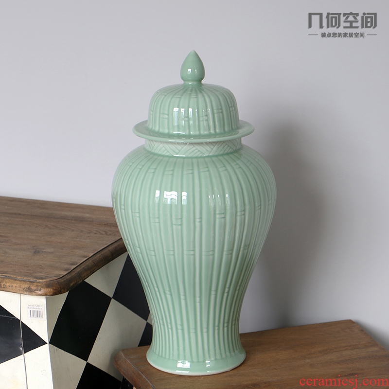 European household adornment vases, flower receptacle furnishing articles of jingdezhen ceramic checking bamboo carving grain general tank