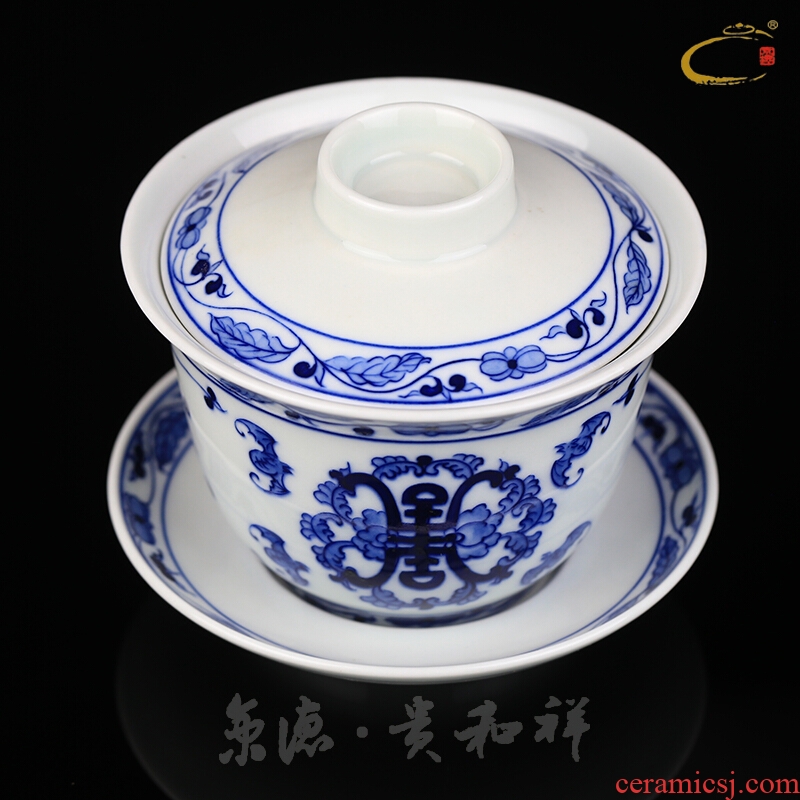 Jing DE and auspicious jingdezhen traditional hand - made tureen large under the glaze color of blue and white porcelain tea bowl three tureen