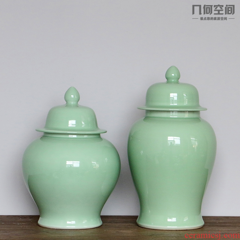 Chinese ceramics glaze ceramic vase in the geometry space decoration flower general pure color pea green as cans furnishing articles