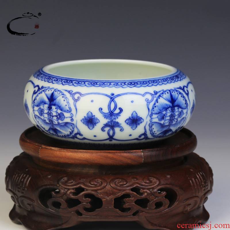 And auspicious jing DE writing brush washer from jingdezhen blue And white ball disc archaize water, after the four treasures of the study supplies a hand - made ceramic large