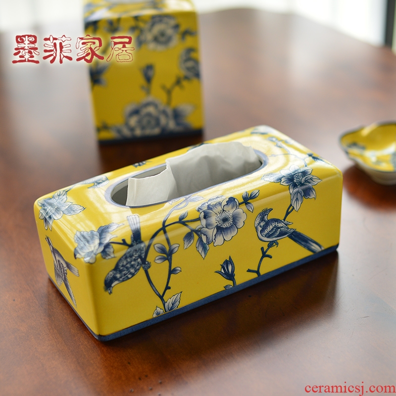 The New Chinese American ceramic tissue box home sitting room dining - room table napkin tissue box decoration box furnishing articles
