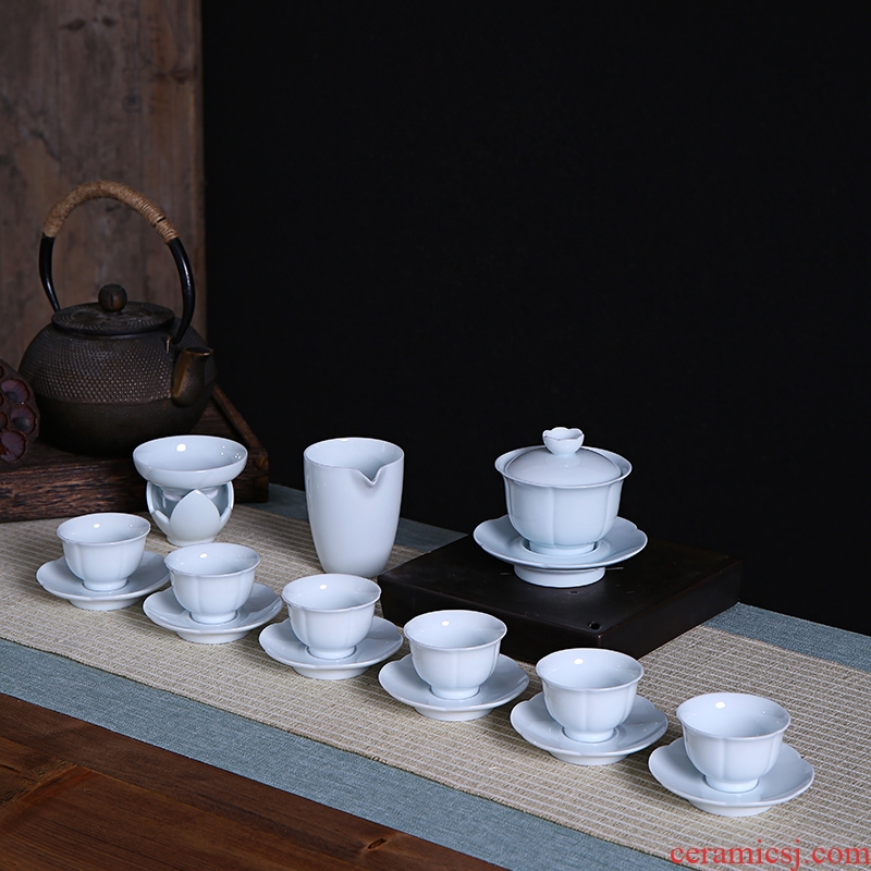 Jingdezhen tea set celadon ceramic cups shadow green kung fu tea set of a complete set of household sea tureen tea gifts