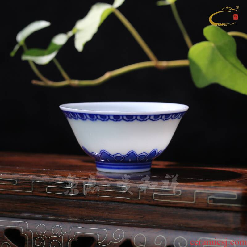 Jing DE auspicious esteeming harmony, pure manual hand - made ceramic single CPU kung fu tea tea cup blue banana leaf edge koubei