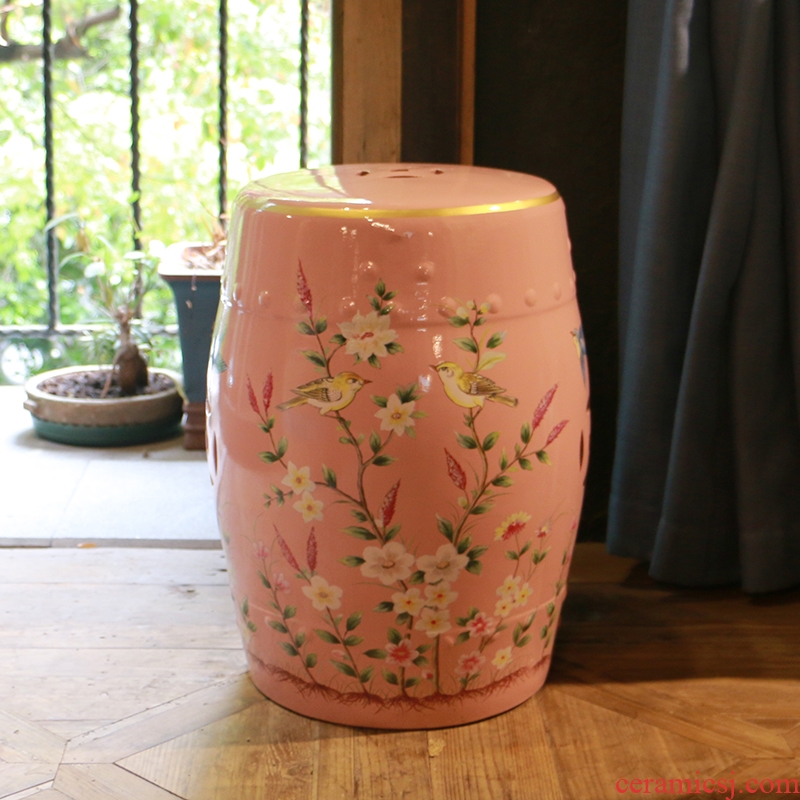 Pink flowers and birds in the geometry space 】 【 ceramic drum who household soft outfit decoration floor furnishing articles of dress rouge birds