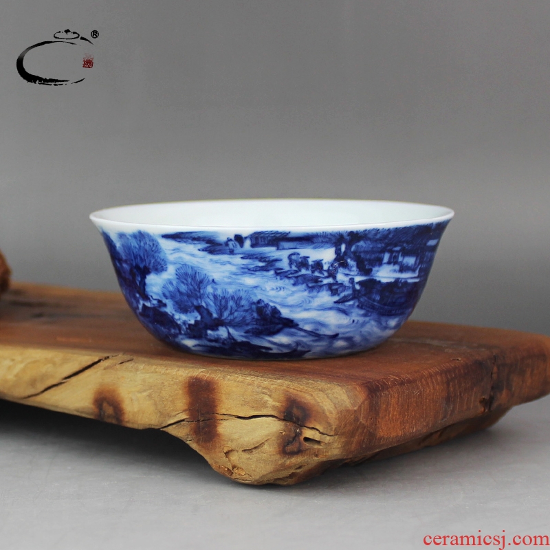 And auspicious jing DE up jingdezhen blue And white clear pure manual painting cups all hand kung fu tea cups