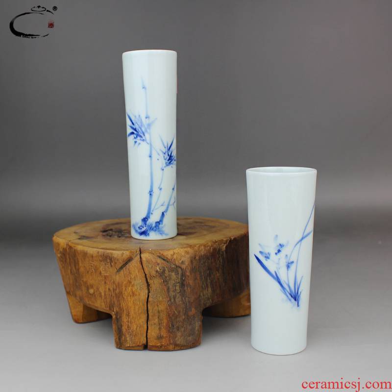 And auspicious jing DE collection receptacle jingdezhen blue And white bamboo hand - made ceramic vase furnishing articles home decoration