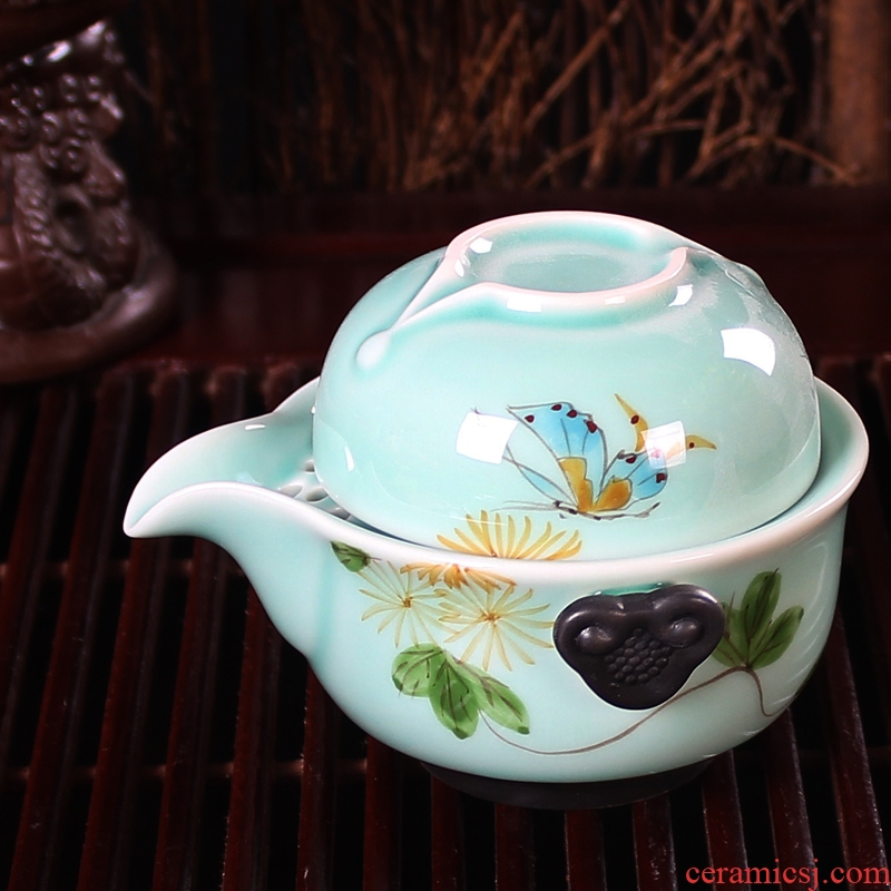 The Product jue hand - made celadon crack cup a pot of a personal travel office hand grasp pot of ceramic kung fu tea set