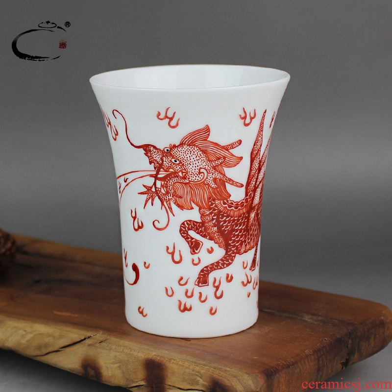 The Master sample tea cup and auspicious jing DE move tall glass ceramic kung fu tea set manually fragrance - smelling cup alum red kirin cup