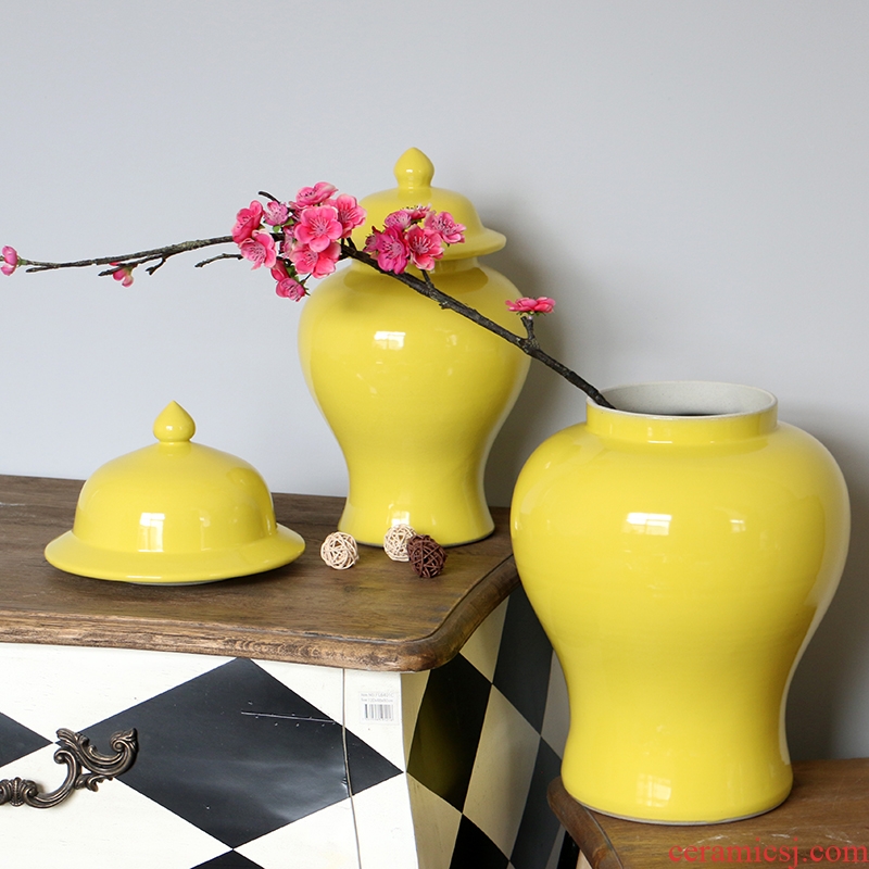 Jingdezhen ceramics lemon yellow the general pot of single glaze vase, flower, flower receptacle household soft adornment is placed