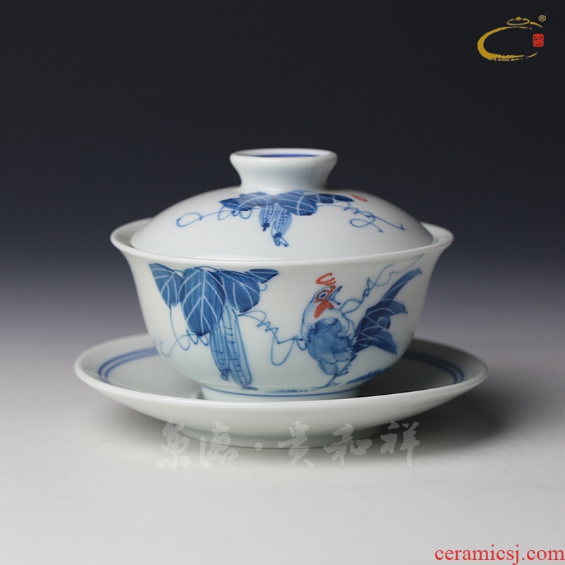 And auspicious tureen jingdezhen ceramic tea set three cups to make tea cup large bowl kunfu tea bowl hand grasp pot