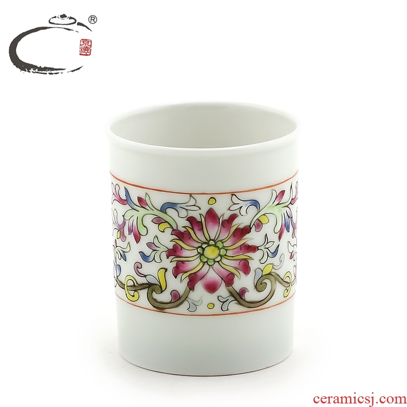 And auspicious system powder enamel cup older branches floral cup jingdezhen craftsmen drawing manual sample tea cup