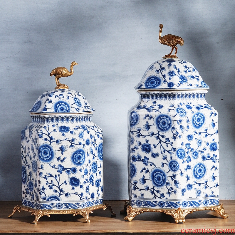Spend the fox new Chinese blue and white porcelain with general copper pot sitting room porch TV ark, decoration furnishing articles