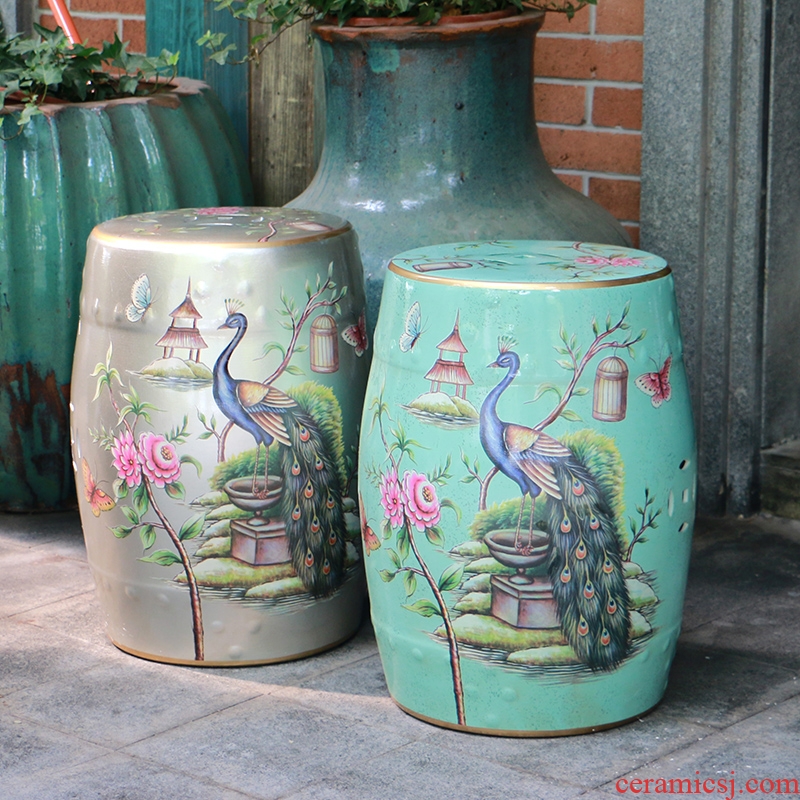 【 】 in the geometry space peacock ceramic drum who modern Chinese style household creative fashion sitting room floor furnishing articles