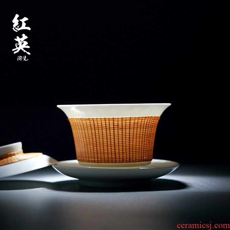 Hongying ceramics jingdezhen porcelain only three household bamboo has by hand make tea bowl of tea tureen kung fu tea cups