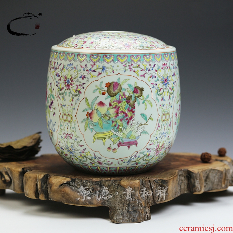 Jing DE and auspicious pastel caddy fixings jingdezhen hand - made ceramic POTS box sealed as cans of storage tank