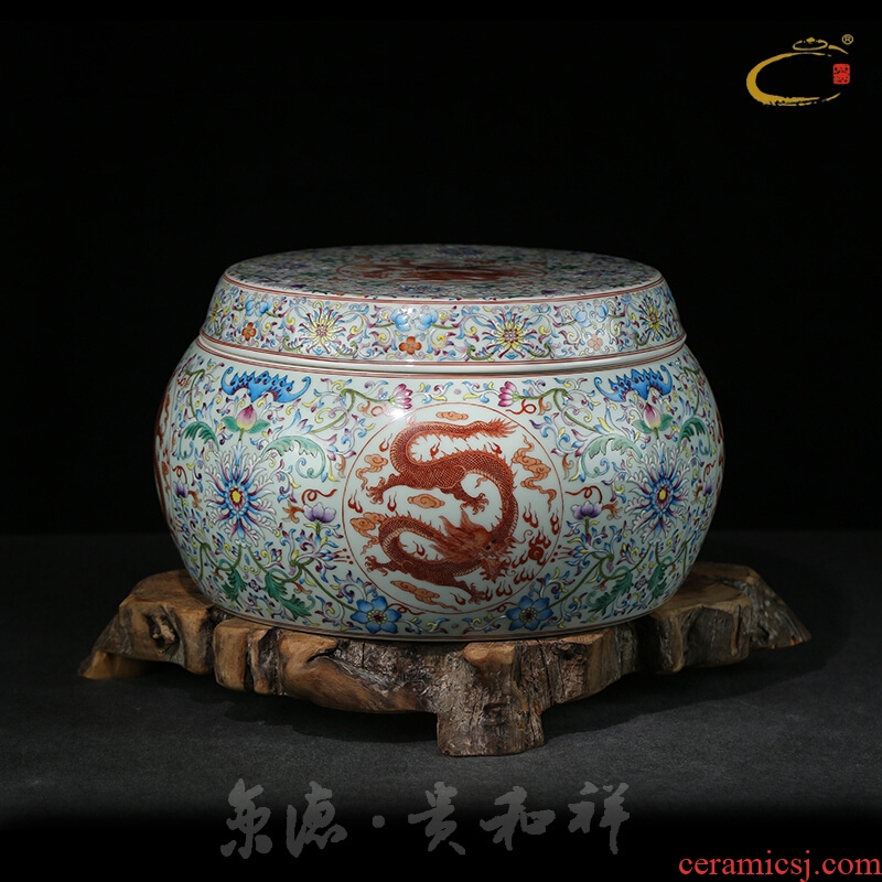 Jing DE and auspicious pastel hand - made dragon figure of jingdezhen ceramic tea pot large tea packaging house furnishing articles