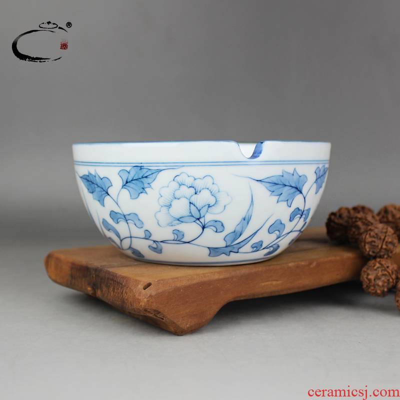 Restoring ancient ways and auspicious jingdezhen checking ceramic ashtray large hand - made porcelain ashtrays home furnishing articles ornaments