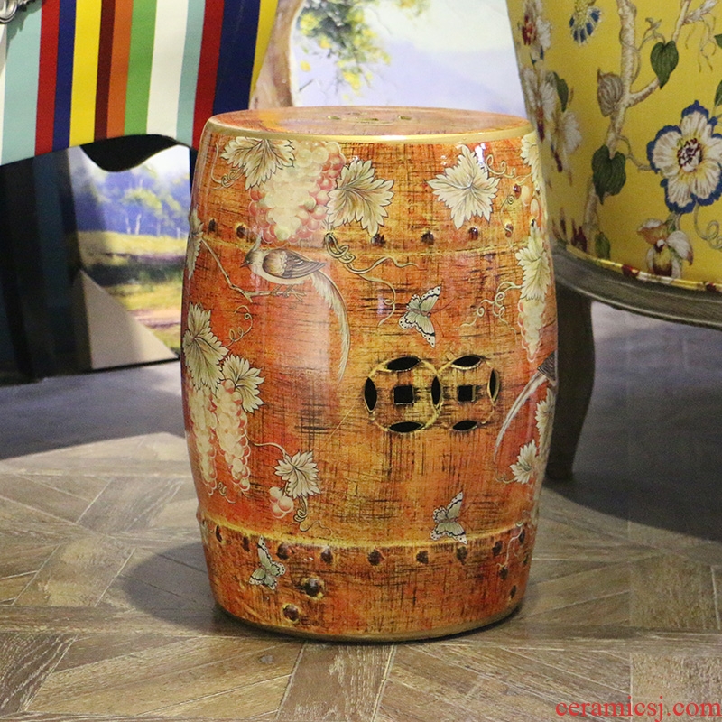 Flowers and birds in the geometry space 】 【 ceramic drum who sitting room of large modern Chinese style restoring ancient ways do old furniture furnishing articles