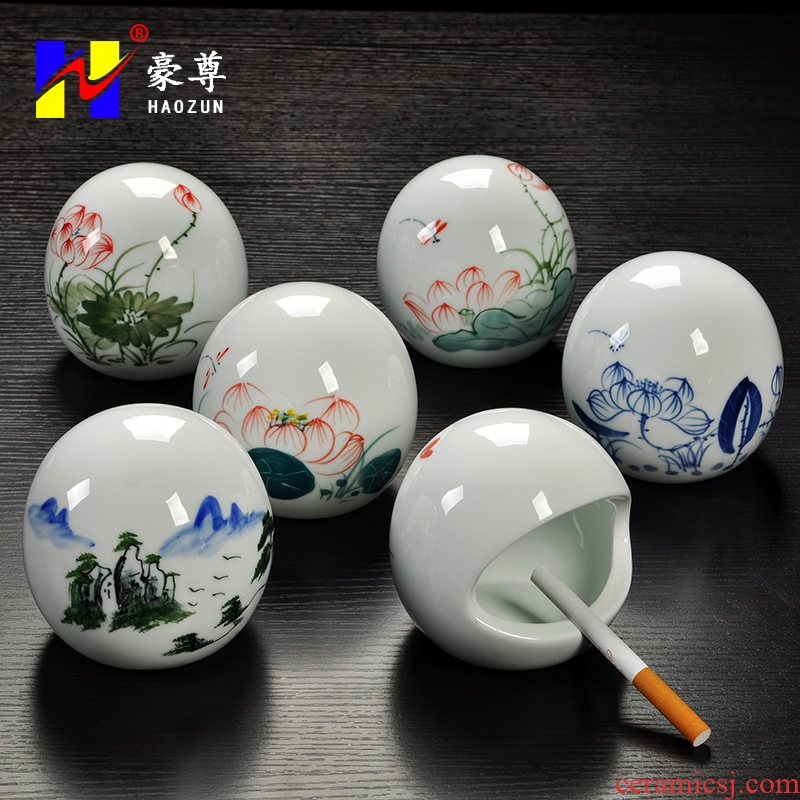 Hao chun landscape ashtray ashtray ceramic hand - made celadon lotus small ashtray egg - shaped wind type ashtray