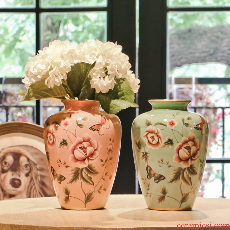 American country butterfly spring buds ceramic vase Europe type restoring ancient ways is the living room table dry flower, flower art flower arranging furnishing articles