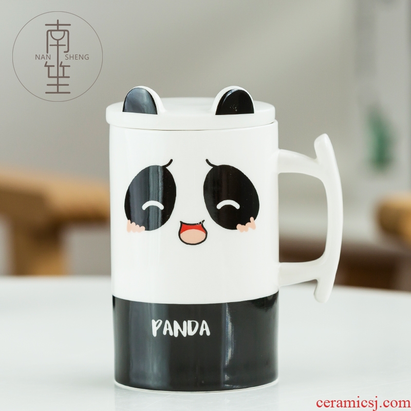 Nan sheng ceramic glass mugs creative cartoon panda cup pure and fresh and lovely move household with cover
