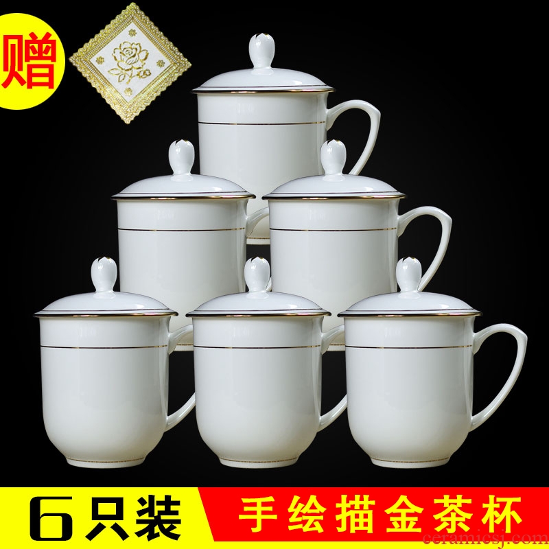 Jade butterfly jingdezhen ceramic cups with cover ipads porcelain cup cup gift household glass six office meeting
