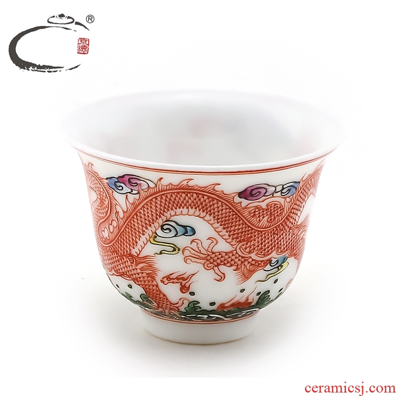 And auspicious hand - made sample tea cup tea cup bowl is blue And white porcelain enamel leap cup kung fu tea set