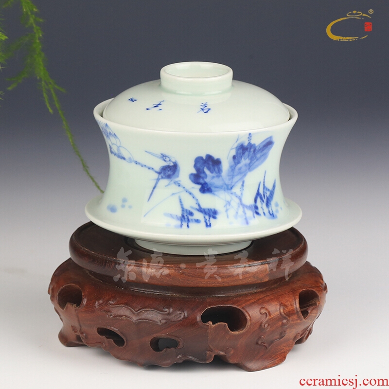And auspicious manual tureen teacups hand - made large tureen tea set of blue And white porcelain jingdezhen ceramic three bowls