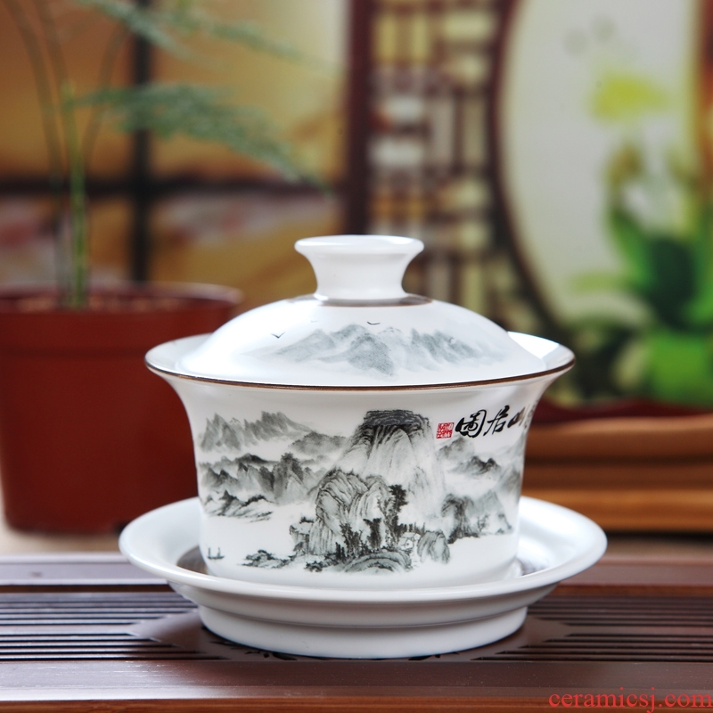Jingdezhen ceramic large tureen three cups to make tea bowl bowl matte enrolled tureen bowl tea accessories