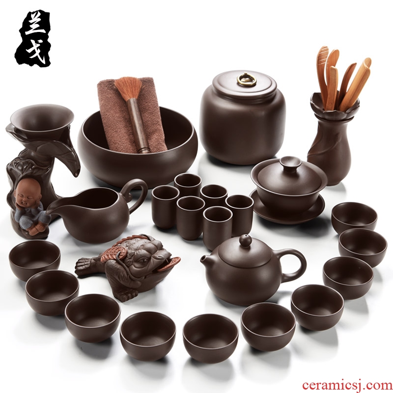 Having purple kung fu tea set suit household lazy xi shi pot of ceramic tea cups accessories single pot of the teapot