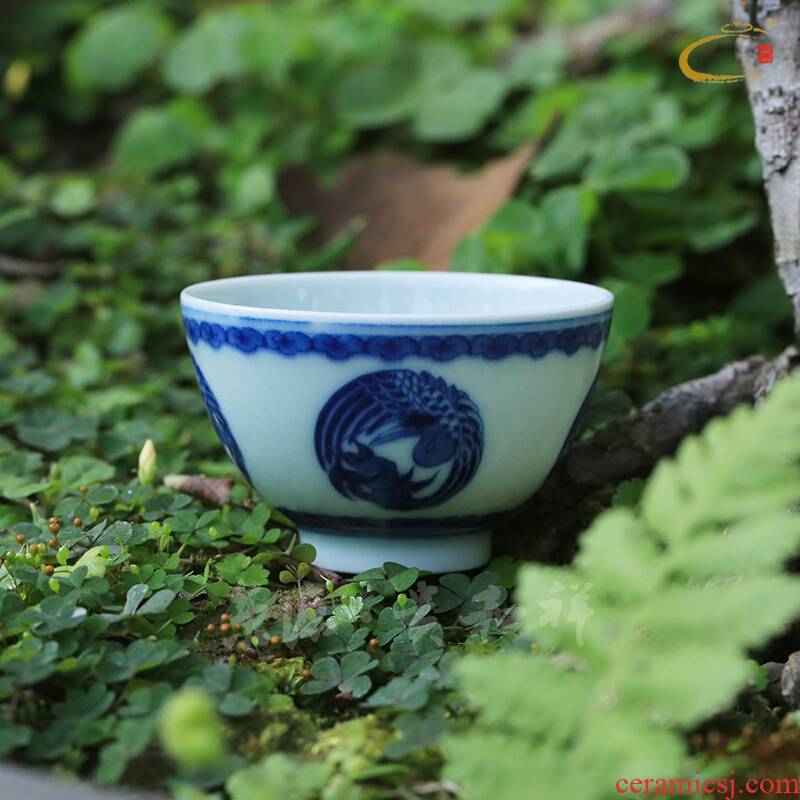 Jing DE and auspicious jingdezhen ceramics by hand personal cup tea cup masters cup blue and white crane, small tea cups