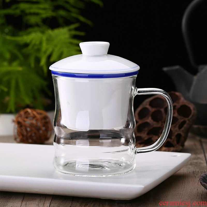 Household filter tea transparent glass ceramic cup with cover business office heat - resistant glass tea cup with cover