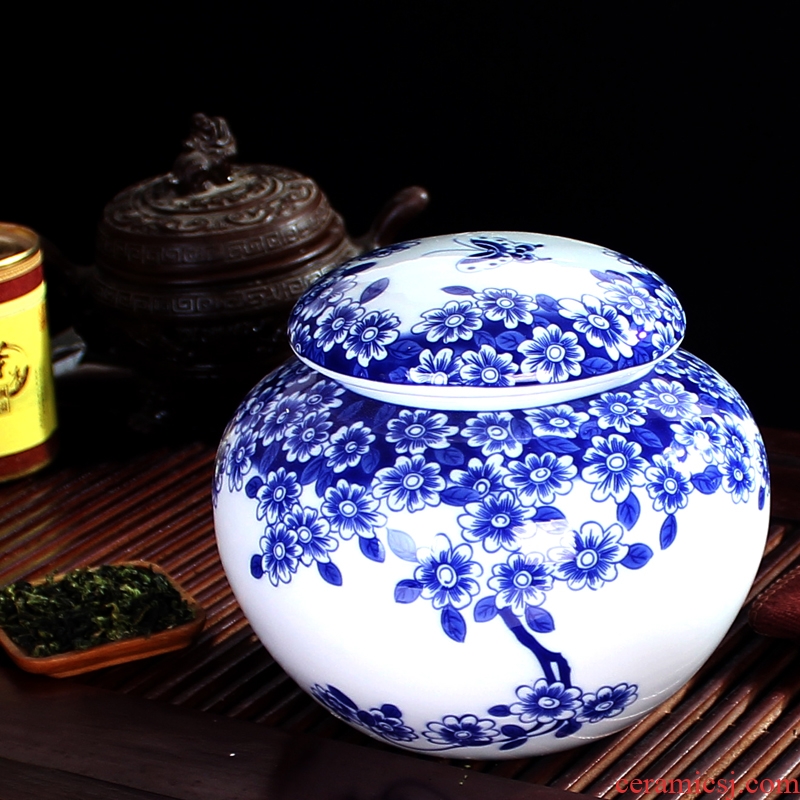 The Product jue jingdezhen ceramic large candy jar airtight jar a kilo of blue and white porcelain tea pot storage tanks