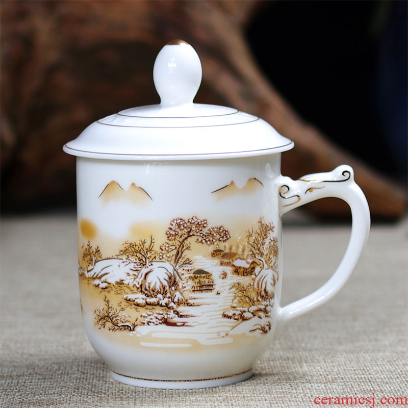 Jade butterfly jingdezhen ceramic cups with cover household porcelain cup personal office glass box gift mugs